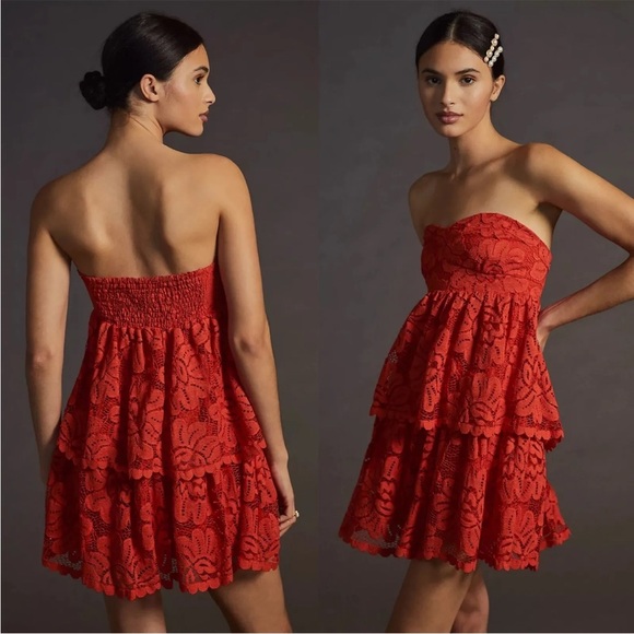 Anthropologie Maeve Strapless Lace Mini Dress NEW NWT Size Medium Red ANTHRO - Picture 3 of 5
